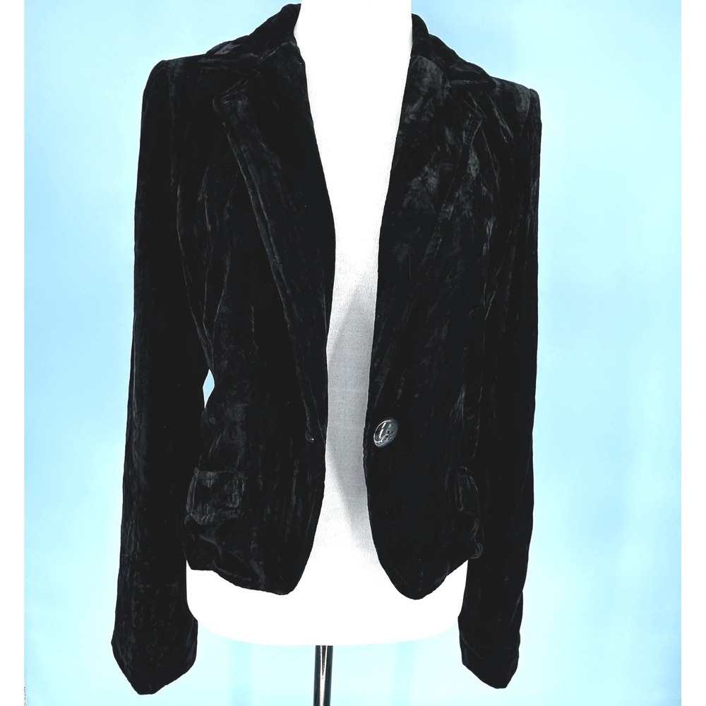 Soya Paris Women Black Crushed Velvet Single Button Blazer Jacket Made in France